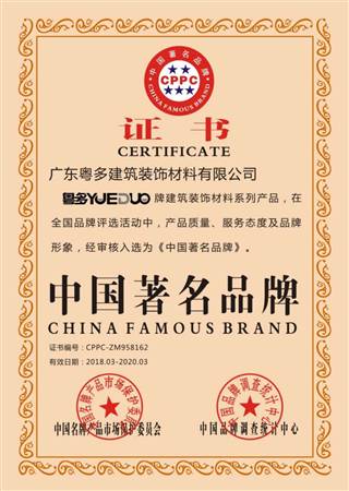 中國(guó)著名品牌證書